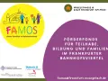 Gelbe Kreisgrafik mit stilisierten Familien und dem Schriftzug FAMOS.