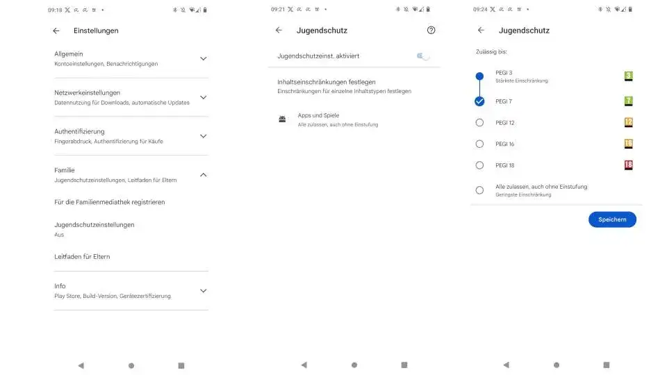 Google Play Store Jugendschutz Einstellungen