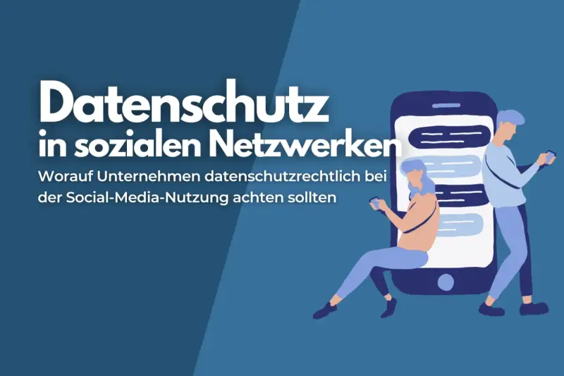 Zwei Personen mit Smartphones vor einem großen Smartphone-Symbol mit Chatblasen.